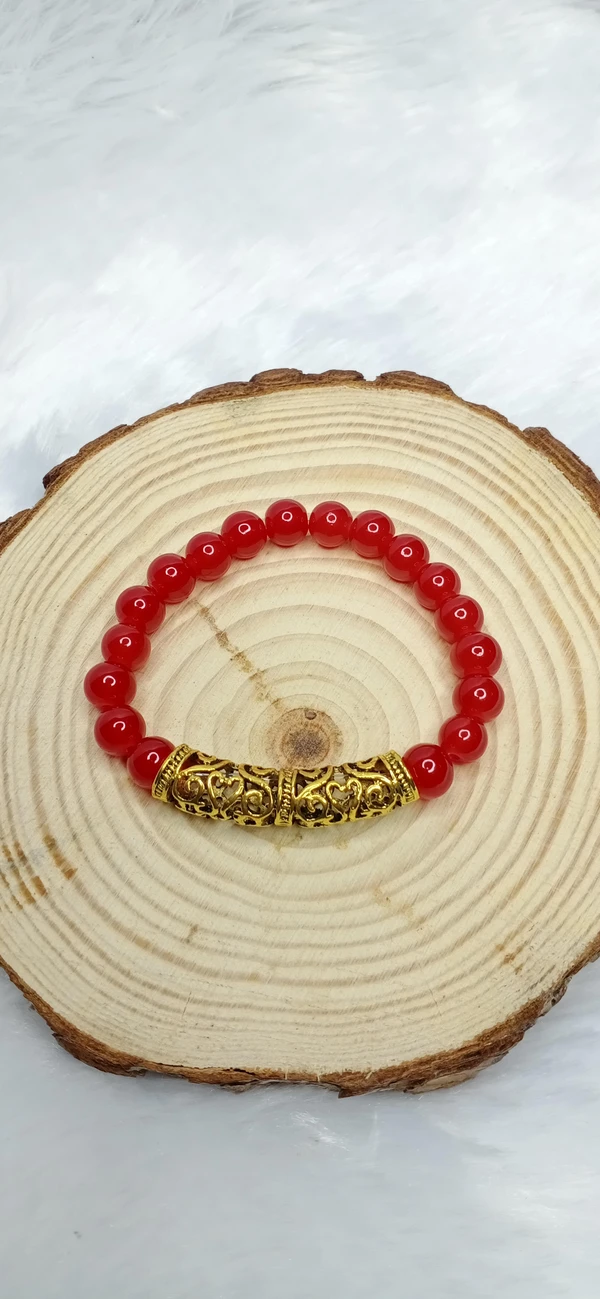 Beaded Bracelet With Hansuli Pipe - Red