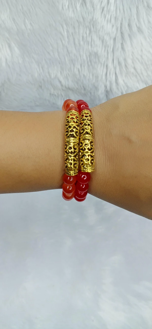 Beaded Bracelet With Hansuli Pipe - Red