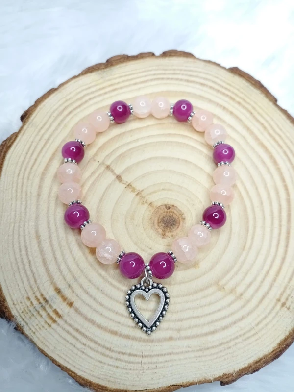Pink Beaded Bracelet With Heart Charm
