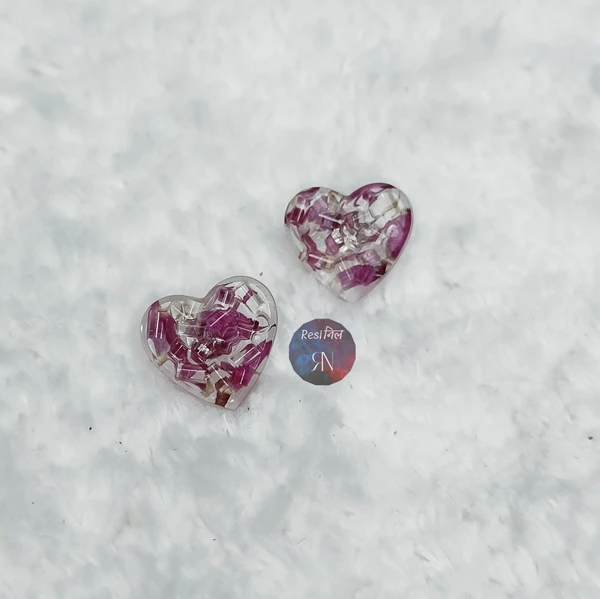 Flower Petals Heart Resin Stud