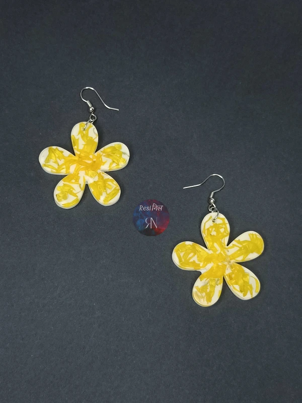 Yellow Flower Petals Resin Earrings