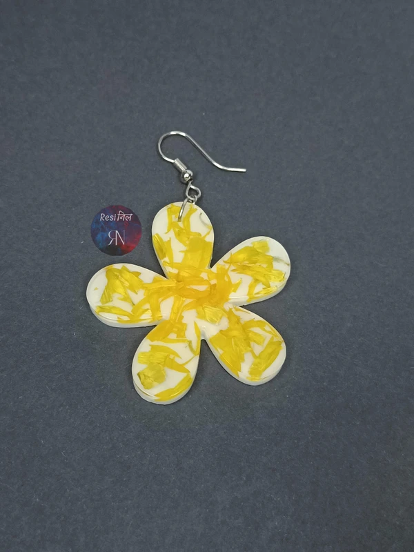 Yellow Flower Petals Resin Earrings