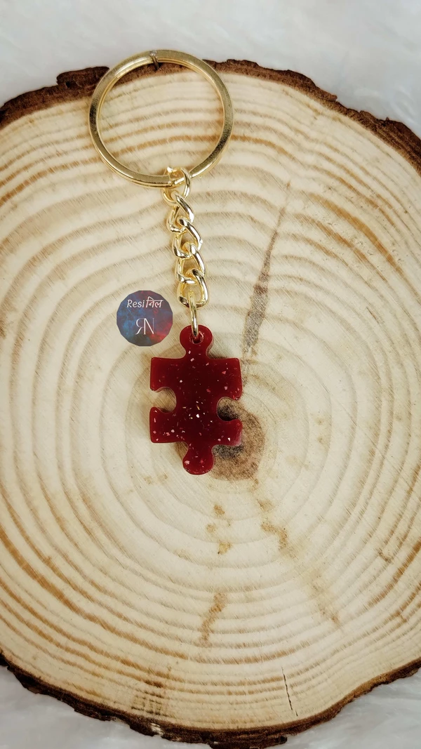 Red Sparkle Resin Keychain (Puzzle)