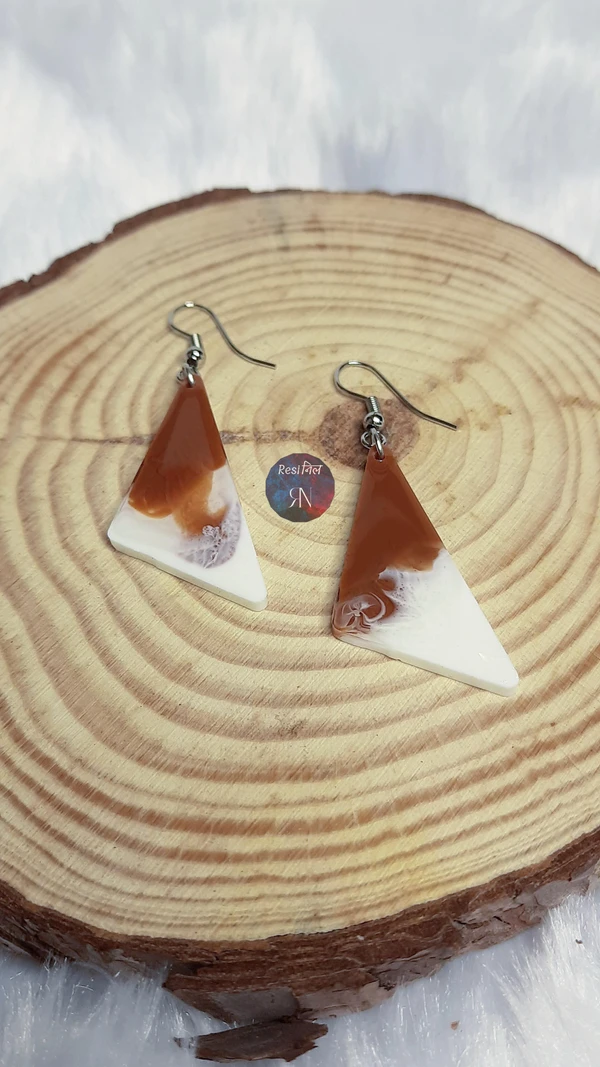 White & Blue Resin Earrings (A) - Brown