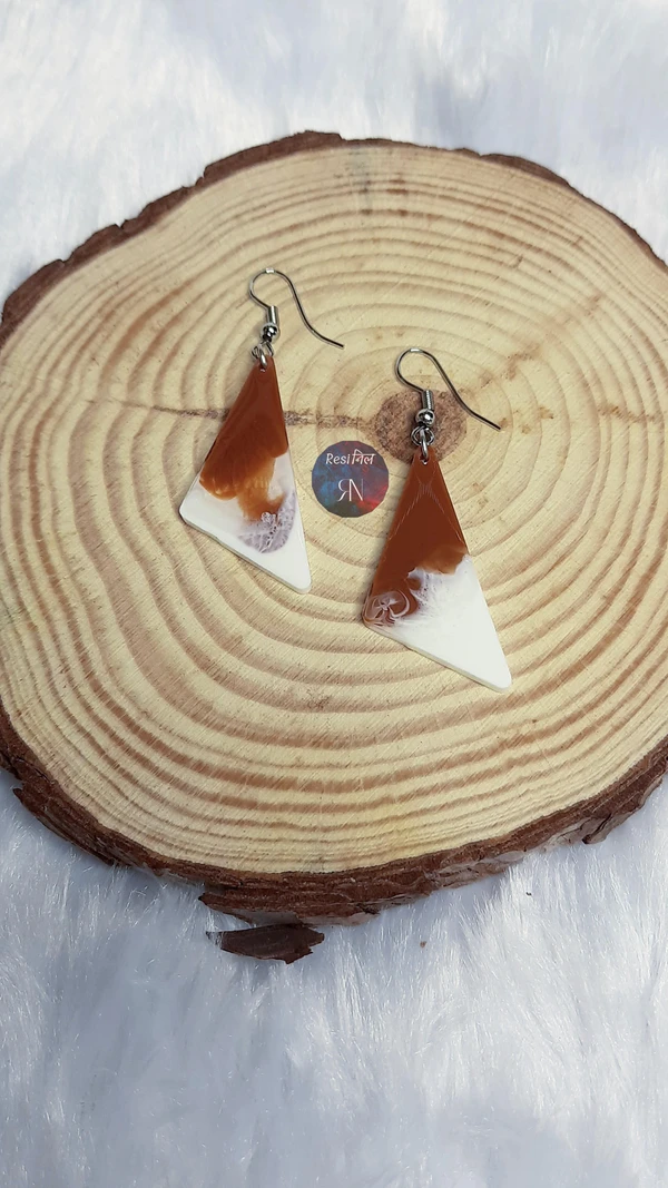 White & Blue Resin Earrings (A) - Brown