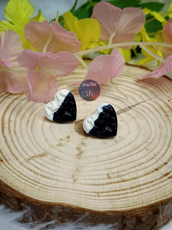 White & Blue Resin Stud Earrings (E) - Navy Blue