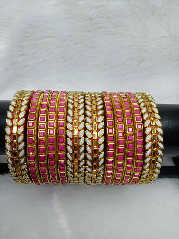 Pink & White Kundan Bangles - 2.8