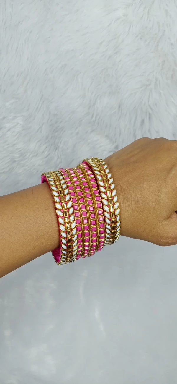 Pink & White Kundan Bangles - 2.8