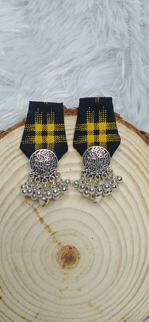 Checked Fabric Earrings  - Yellow