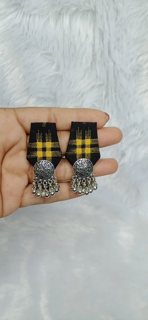 Checked Fabric Earrings  - Yellow