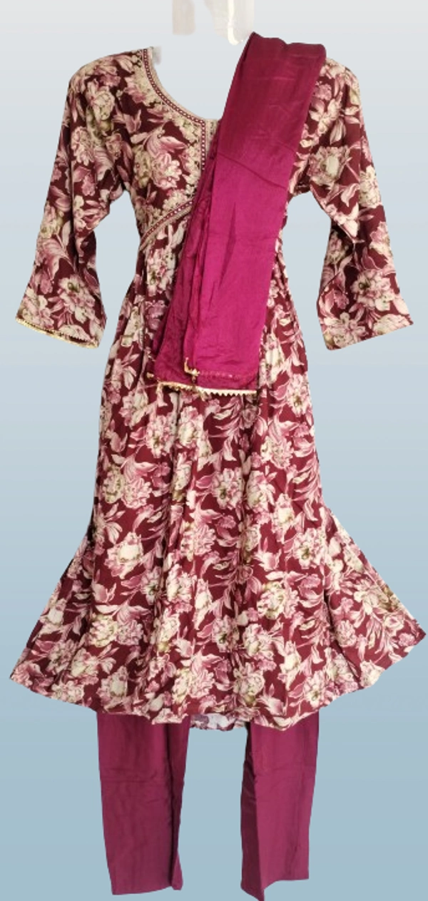 Alia Cut Flower Printed Kurta With Pant And Dupatta Sets  - M, Guardsman Red