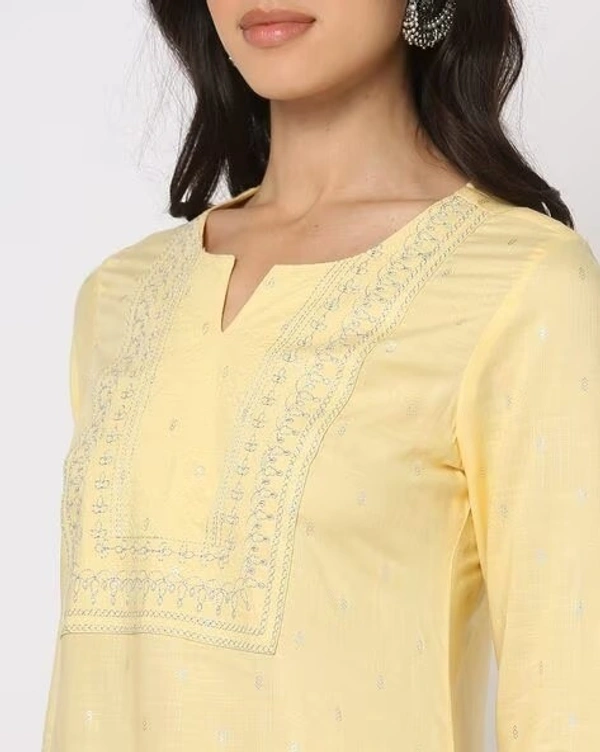 Straight Cut Kurta with Embroidered Yoke - L, Cape Honey