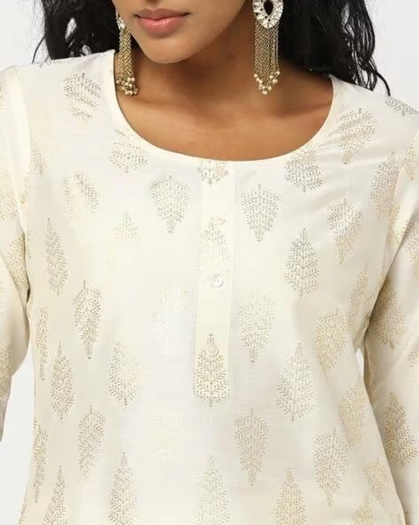 Straight Cut Kurta With Zari Butta Design  - L, Snow Drift