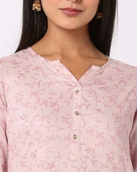 Floral Print Straight Cut Floral Printed Kurta  - M, Oyster Pink