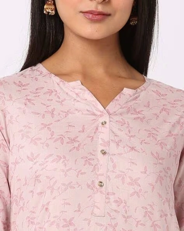 Floral Print Straight Cut Floral Printed Kurta  - M, Oyster Pink