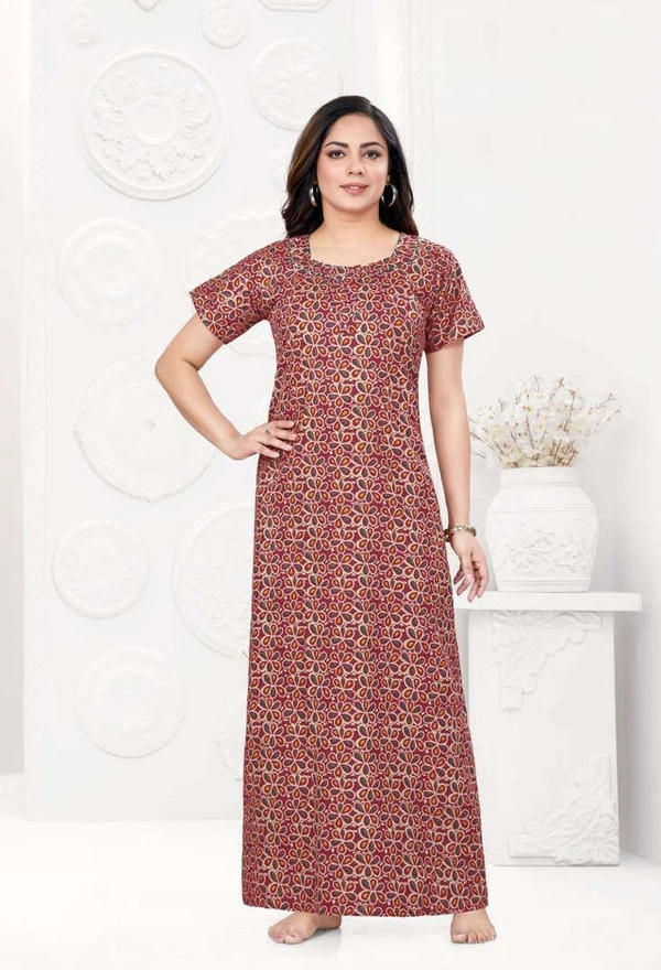 Women's Stitched Ready to Wear Pure Cotton Nighty / Night dress - XXL, Antique Brass