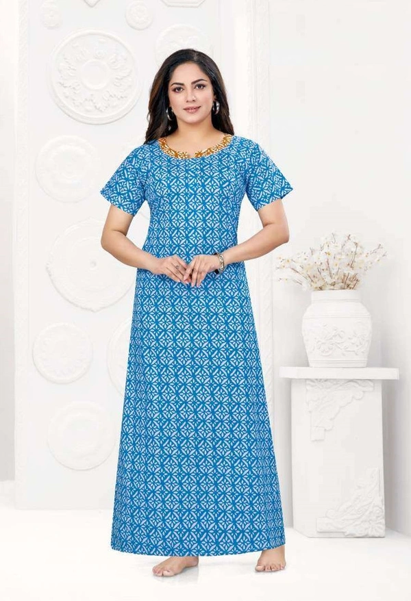 Women's Stitched Ready to Wear Pure Cotton Nighty / Night dress - XXL, Seagull