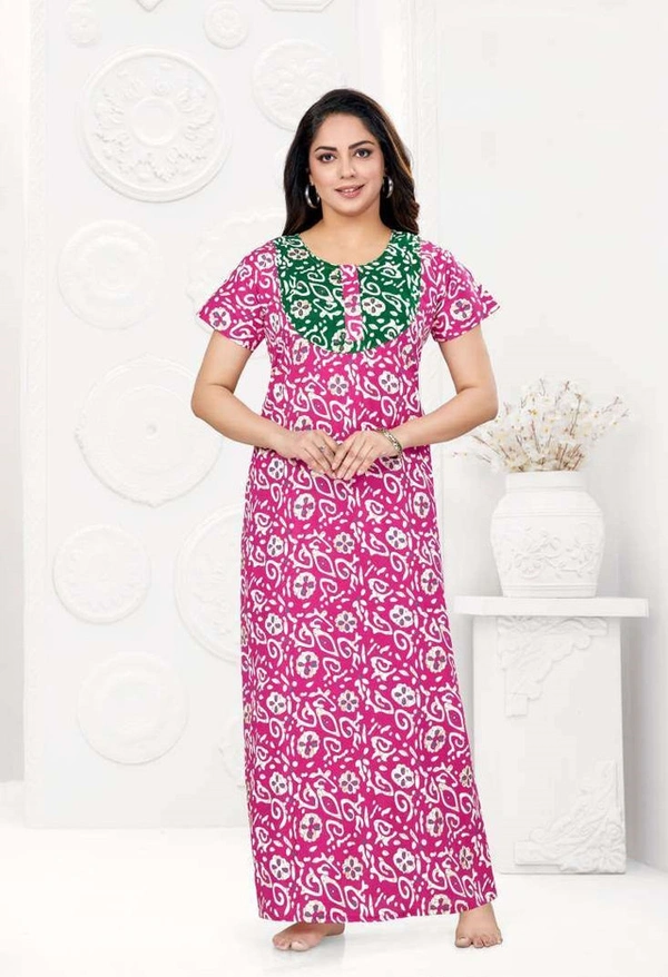 Women's Stitched Ready to Wear Pure Cotton Nighty / Night dress - XL, Persian Pink