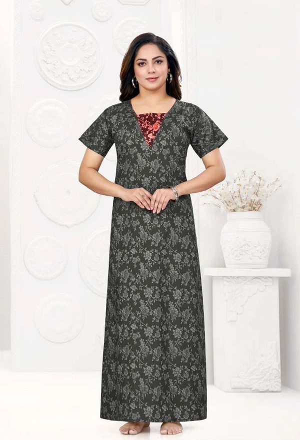 Women's Stitched Ready to Wear Pure Cotton Nighty / Night dress - XXL, Silver Chalice