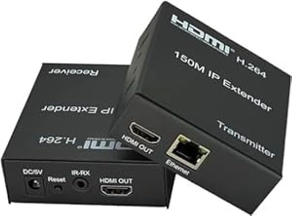 HDMI Extender 150m IP Over Cat5e/6 Uncompressed Full HD 1080p 60Hz HDMI Over Ethernet Cable Up to 495Ft, HDMI IP Extender Support IR Remote Control and HDMI Loop Out- BLACK