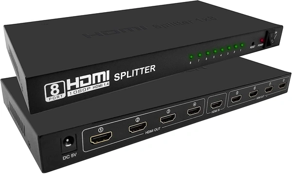 HDMI Splitter 1X8, 1 in 8 Out HDMI Port, Supports 3D 4Kx 2K Full HD 1080P, Compatible for TV, Monitor, LED, Projector (Not a Switch) (Black)