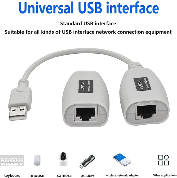 RJ45 Cat Extension Cable USB 2.0 to RJ45 LAN Extension Adapter Over Cat5 Cat5e Cat6 Cable Connector Up, USB to RJ45 Adapter to 150ft Length (USB rj45 Extension 150ft)