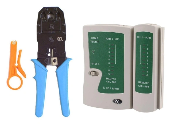 Rj45 Rj11 Crimping Tool With Network Lan Cable Tester Combo Set, Battery_Powered, Color May Vary