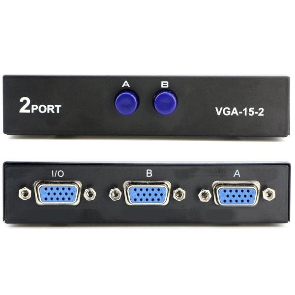 VGA 2 in 1 Out 2 Port VGA Switch Press Button Two Way VGA Vedio Switch for PC TV Monitor -Black