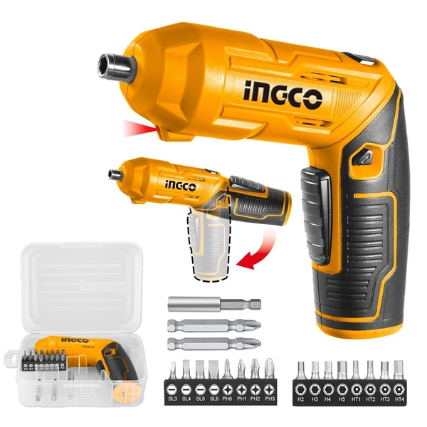 INGECO INGCO 4V Electric Cordless Screwdriver, Rechargeable Power Drill Driver Set, 4N.m Max Torque, 240RPM, Packed by tool box