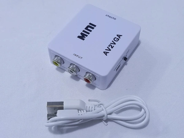 AV to VGA Converter Box AV RCA to VGA Video with Audio to PC HDTV Converter (White)