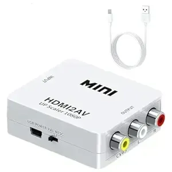 HDMI to RCA,HDMI to AV, 1080P HDMI to 3RCA CVBS AV Composite Video Audio Converter Adapter Supports PAL/NTSC with USB Charge Cable for PC Laptop HDTV DVD - White DCSHDTAV_04