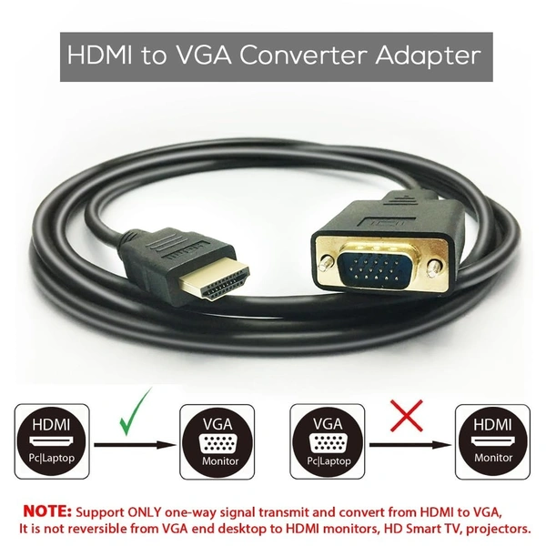 HDMI to VGA, HDMI Male to VGA Male M/M Video Converter Adapter Cable Cord Support Full 1080P from HDMI Port PC Laptop HDTV to D-SUB HD 15 Pin VGA Monitors Projector-6ft/1.8M