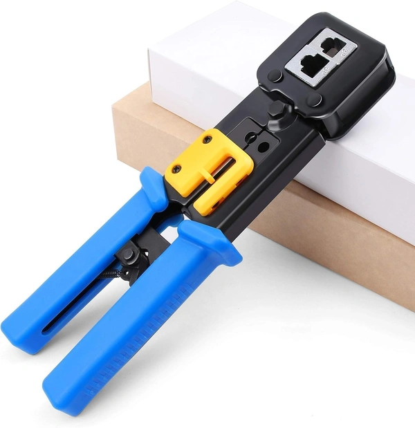 RJ45 Crimp Tool Pass Through Cat5 Cat5e Cat6 Crimping Tool for RJ45/RJ12 Regular and End-Pass-Through connectors (Pass Through Crimping Tool)