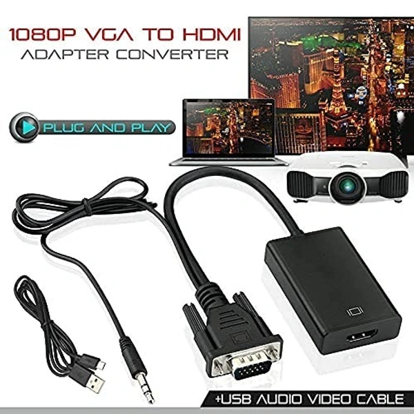 VGA to HDMI Adapter with Audio/PC VGA Source Output to TV/Monitor with HDMI Connector/Microware 1080P Male VGA (Pack of 1)
