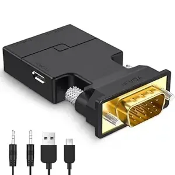 VGA to HDMI Adapter Converter with Audio,(PC VGA Source Output to TV/Monitor with HDMI Connector), Active Male VGA in Female HDMI 1080p Video Dongle adaptador for Computer,Laptop,Projector