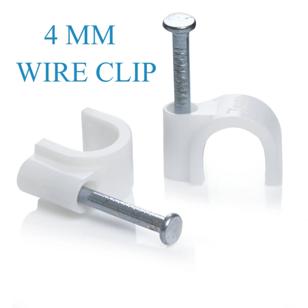 (4 mm,100pcs) Wire Fastener Circle Cable Clips with Metal Nails for Cable Management, Cord Organizer, round wire clamps for Hanging Cables Fitting on wall - 4 MM