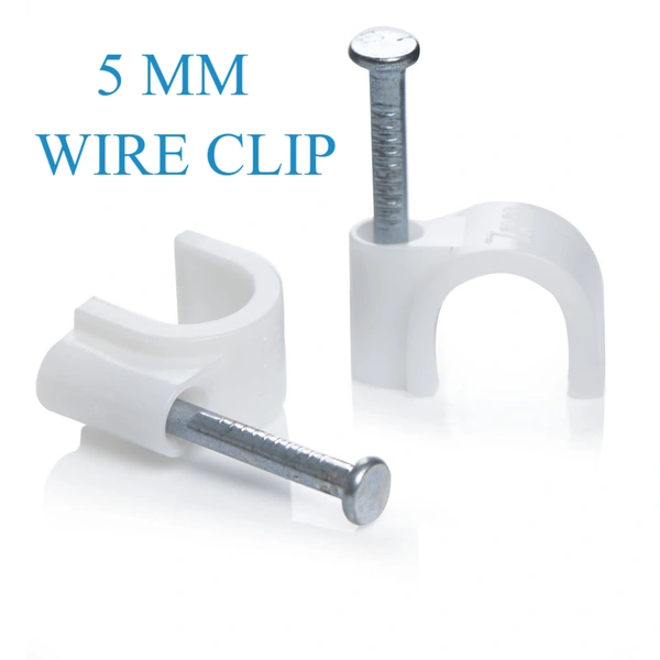 (5mm,100pcs) Wire Fastener Circle Cable Clips with Metal Nails for Cable Management, Cord Organizer, round wire clamps for Hanging Cables Fitting on wall - 5 MM