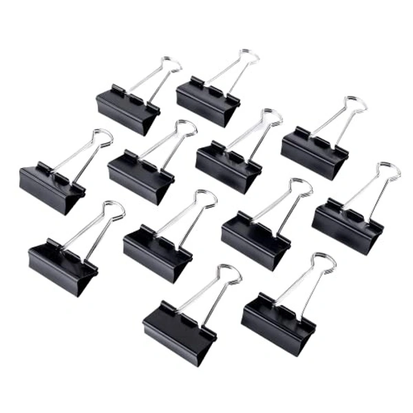 32 mm Black Medium Size Paper Clips for Notes Letter, Papers,Binder Clamps in Office, Home, School, Paper Holding Capacity Files Organized and Secure(Pack of-12 Pices) | Royal Stationers Best Quality Guarantee