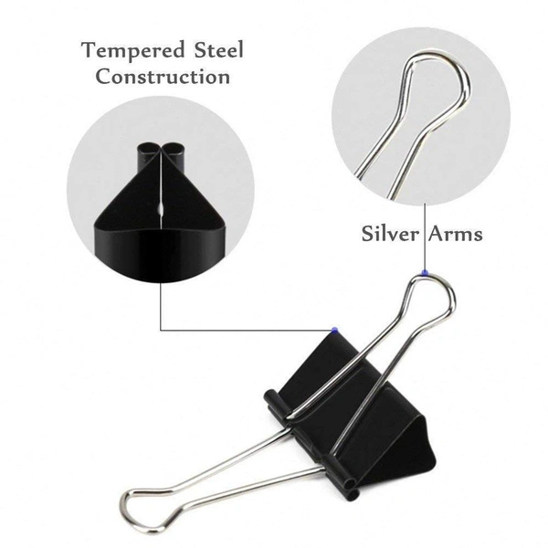 Binder Clips 41mm Black Set of 12 Metal Paper Clip Office Stationery Items Accessories | Royal Stationers Best Quality Guarantee