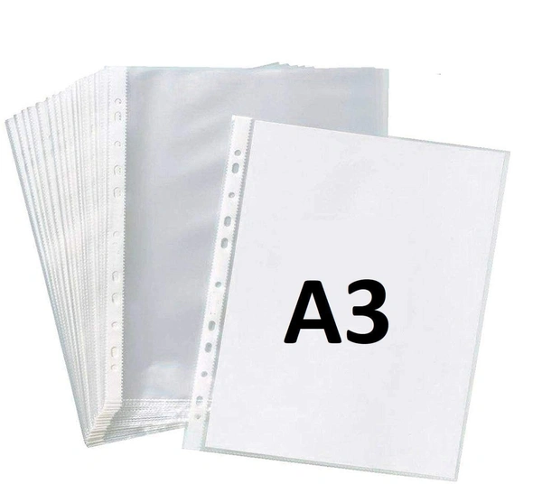 Sheet Protectors - A3 Size (Double of A4) - 200 Micron Thick - 11 Holes to fit in Any File - Pack of 50  | Royal Stationers Best Quality Guarantee