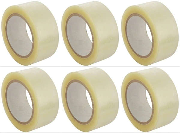 Cello Transparent Adhesive BOPP Tape 2'' inch Width x 65 Meter Length Roll - Packing Tape (Combo of 6 Rolls) | Royal Stationers Best Quality Guarantee