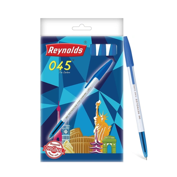 Reynolds 045 - BLUE | Ball Point Pen Set With Comfortable Grip | Pens For Writing | School and Office Stationery | Pens For Students | 0.7 mm Tip Size  | Royal Stationers Best Quality Guarantee