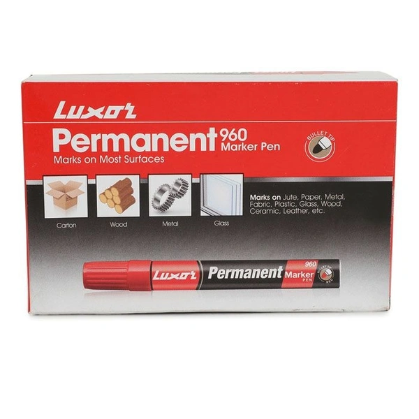 Luxor Permanent Marker with extra replacement tip free - red - Box Of 10 | Royal Stationers Best Quality Guarantee