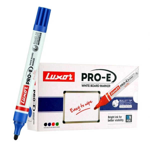 Luxor Refillable White Board Marker with extra replacement tip free - Blue - Box Of 10 | Royal Stationers Best Quality Guarantee