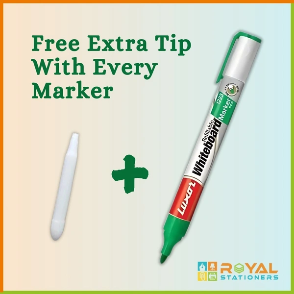 Luxor Refillable White Board Marker with extra replacement tip free - Green - Box Of 10 | Royal Stationers Best Quality Guarantee