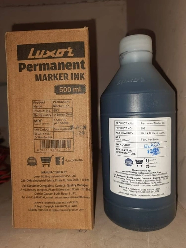 Luxor Permanent Marker Ink 500 Ml-black | Royal Stationers Best Quality Guarantee