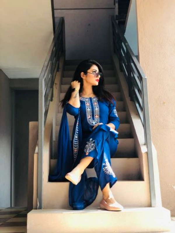 Beautiful Embroidered Kurta With Pant Dupatta Set1 - XXXL