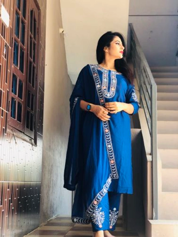Beautiful Embroidered Kurta With Pant Dupatta Set1 - XXXL