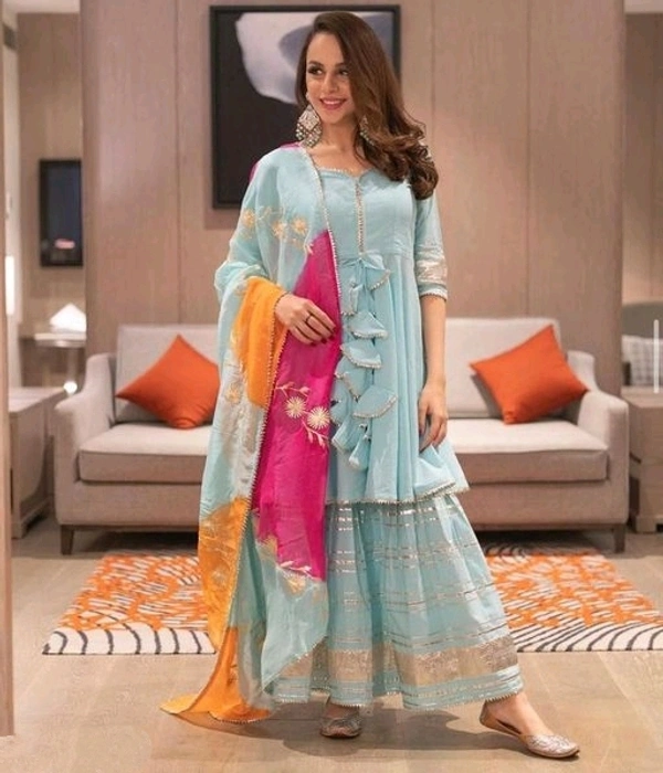 Beautiful Lace Work Kurta With Awesome Sharara And Dupatta - XL
