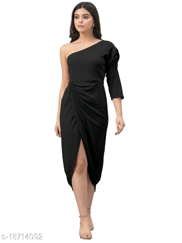 Lycra Solid Black Western Dress - L
